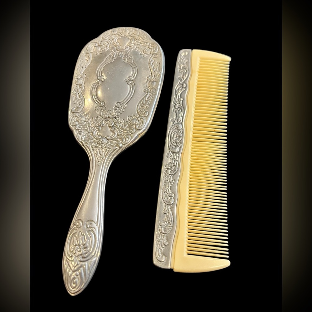 Vintage silver plate vanity brush and comb set
